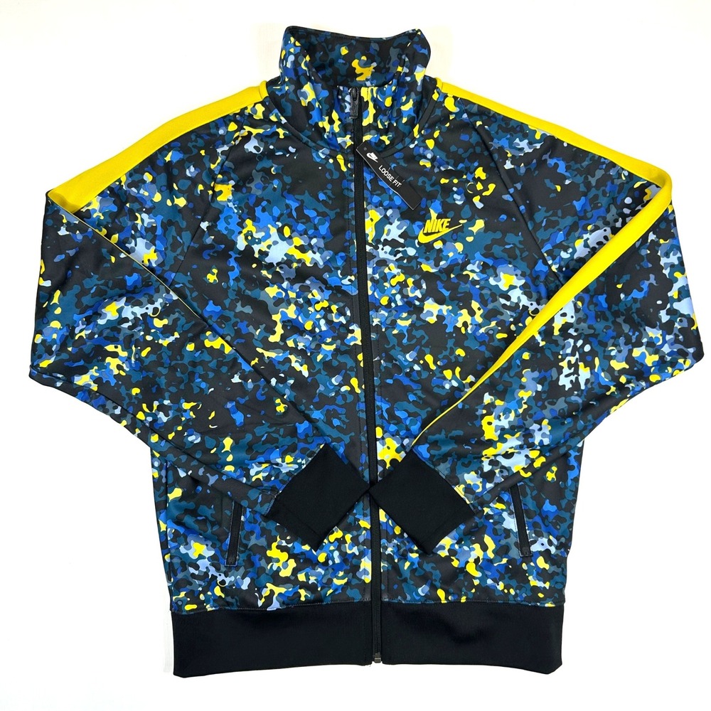 Nike Sportswear Mens Digital Camo Track Jacket Blue Yellow AR2210-410 Small NWT